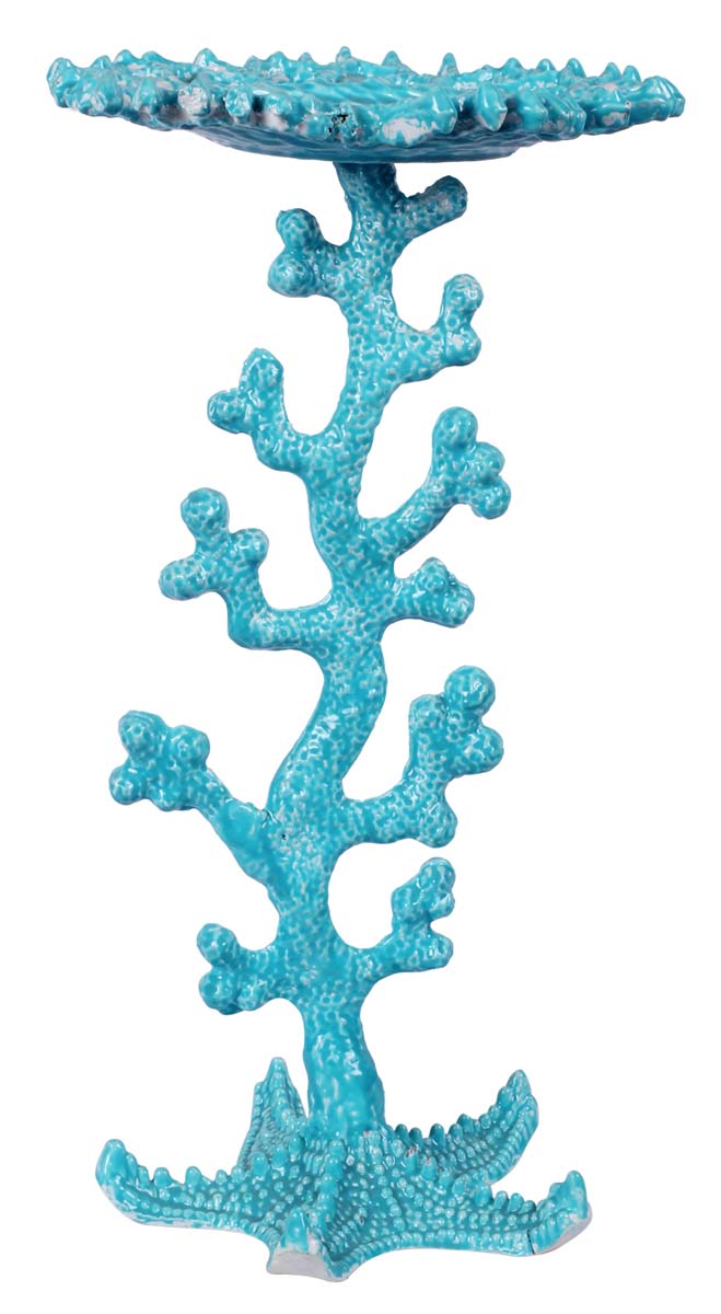 15.5” Sea-Coral Candle-Stand / Tea-Light Holder in Aluminum - Sea-Blue Color - Hand-Crafted Home Decor from India - Buy in Bulk Wholesale